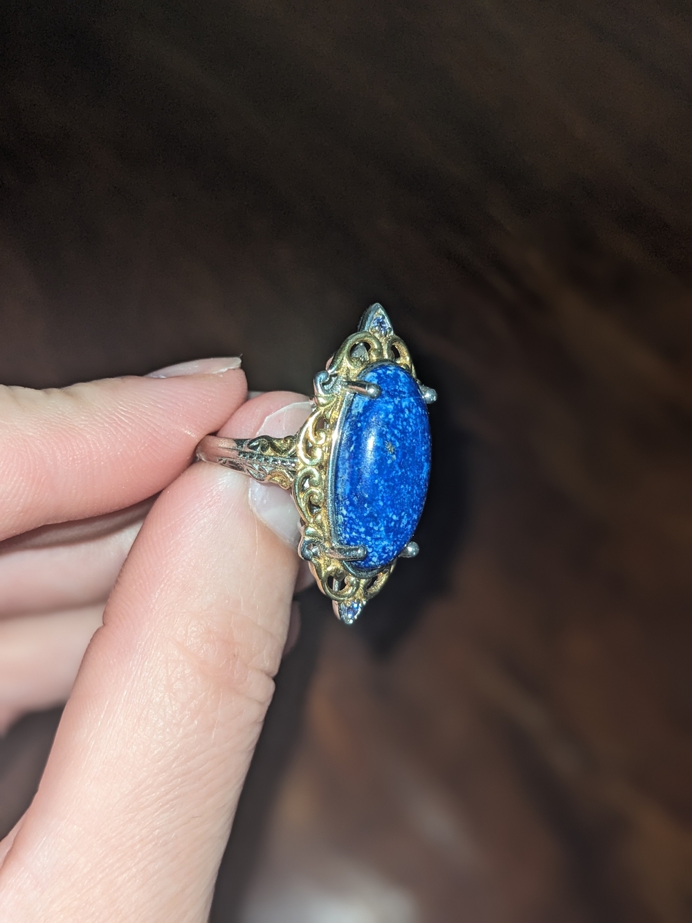 Vintage-Style Blue Lapis Cabochon Gold Ring - Picture 3 of 6